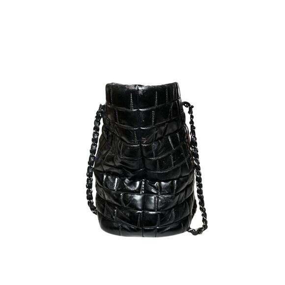 CHANEL Frozen Black Vinyl Quilted Large Chain Strap Shopping Tote Bag - Picture 2 of 11